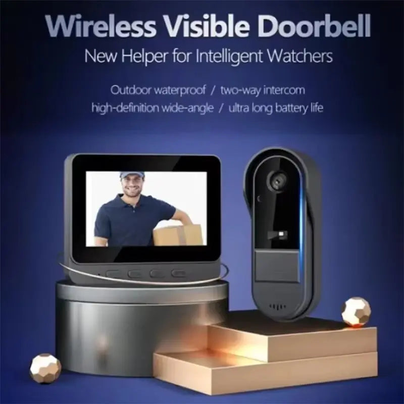 HD Wireless Intercom Doorbell with Night Vision and 4.3-Inch LPS Screen - Smart Home Security Video Doorbell Camera
