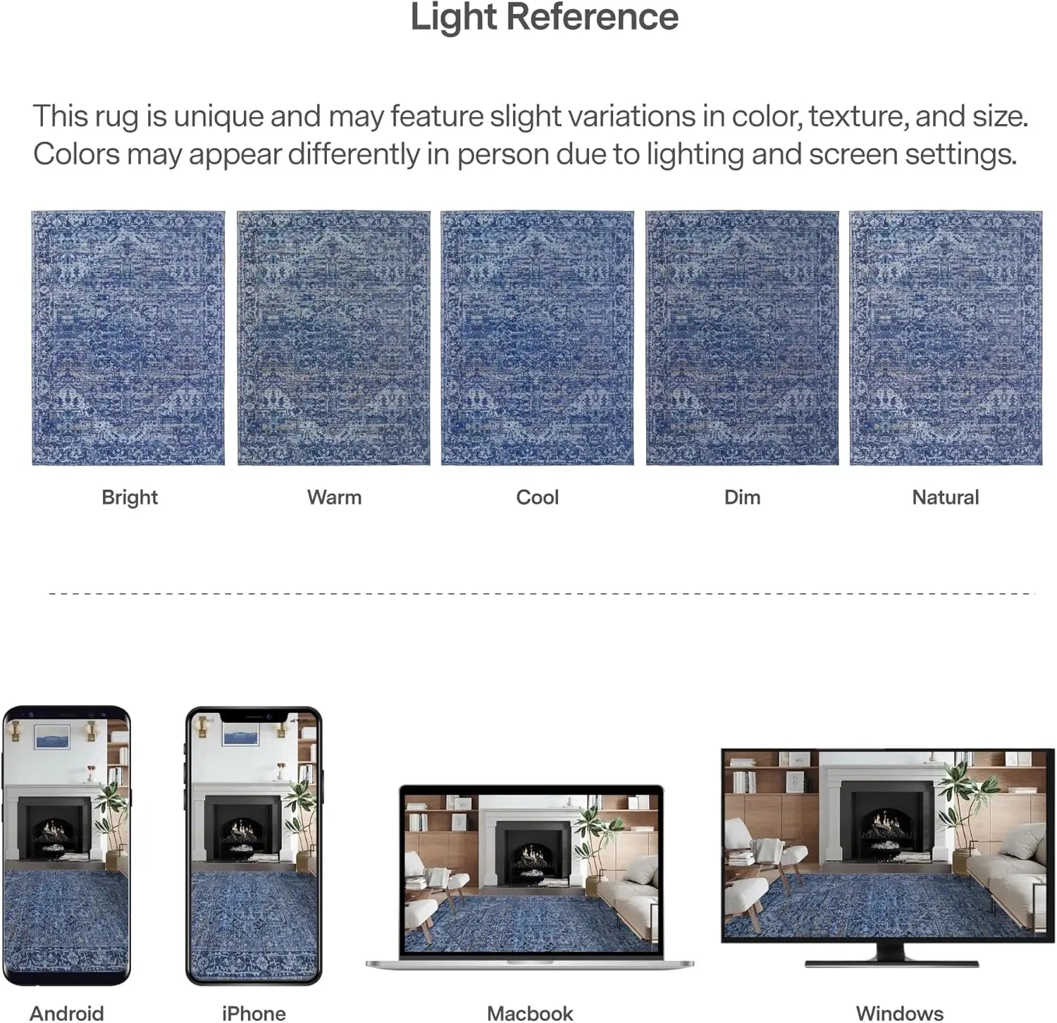 Realife Machine Washable Area Rug - Versatile Padded Low Pile Stain Resistant Design for Living Room, Bedroom, Bathroom, Kitchen, Entryway, and Office - Boho Vintage Traditional Style - Lyle in Blue, 7'6" x 9'6