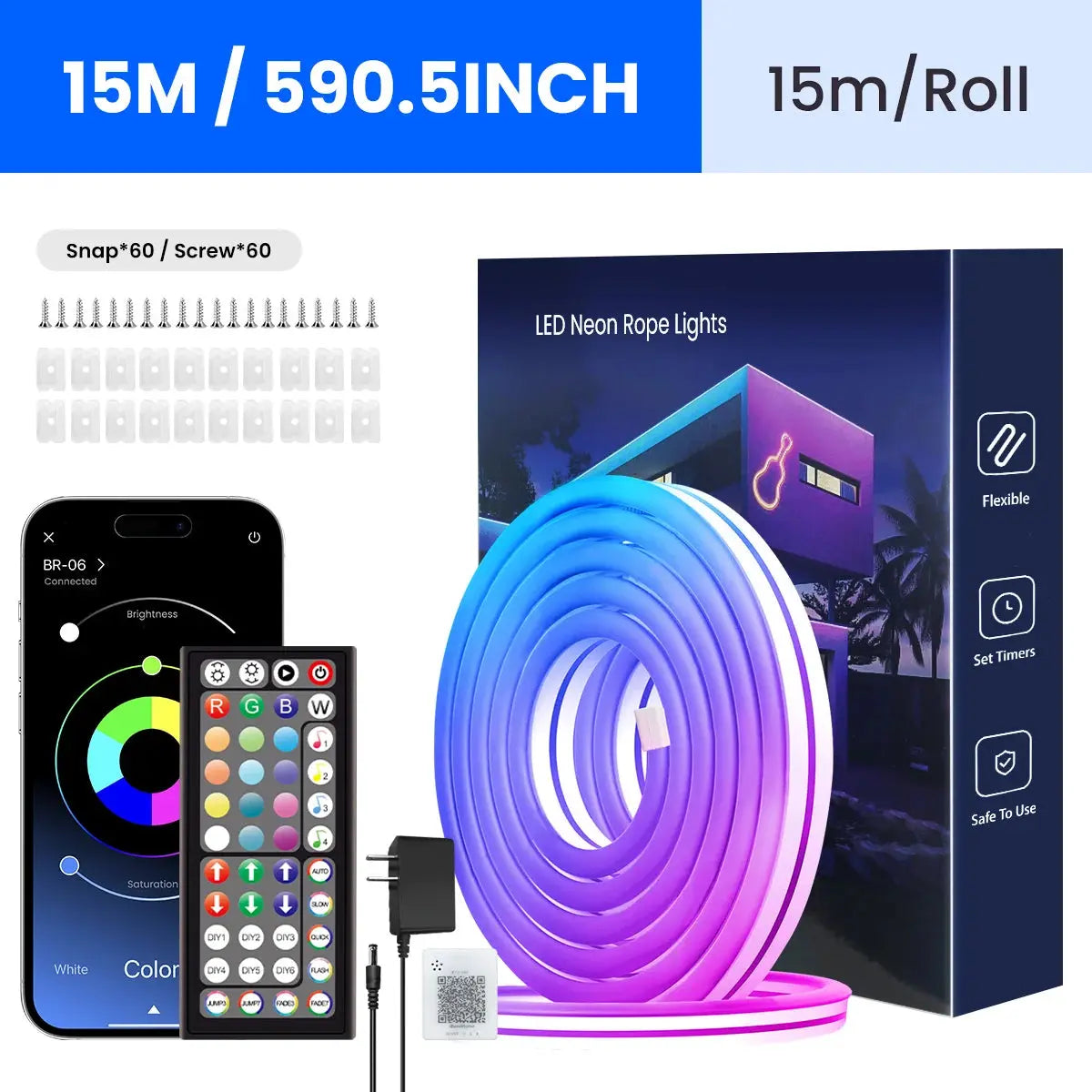 Flexible RGB LED Rope Lights with Remote and App Control for Bedroom Ambiance