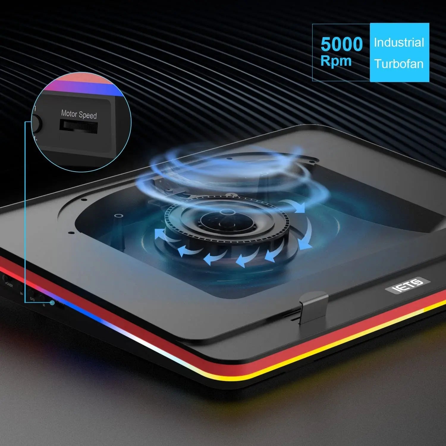 GT500 High-Performance Turbo Fan RGB Laptop Cooling Pad (5000 RPM) with Adjustable Speed, Seal Foam for Enhanced Cooling, Dust Filter Protection for 13-17.3 Inch Gaming Laptops