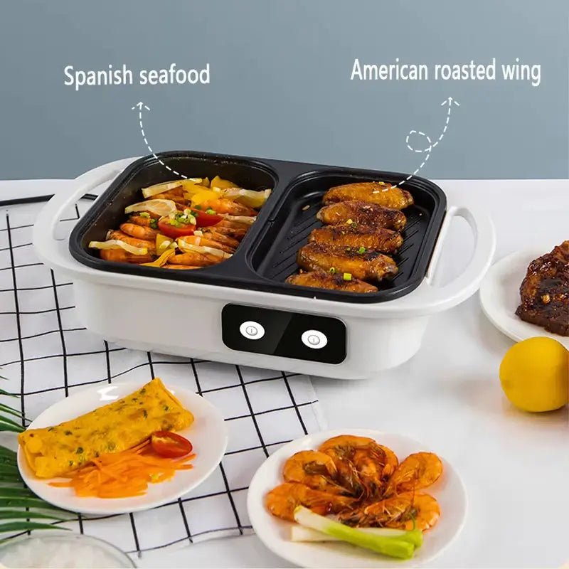 2-in-1 Non-Stick Electric Shabu Pot and Griddle Multi-Cooker for BBQ, Ramen, and Noodles