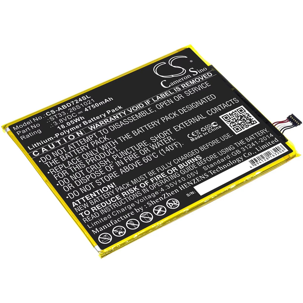 Replacement Battery for Amazon Kindle Fire HD 8th Generation (K72LL3, K72LL4) - Compatible with Part Numbers ST33, 26S1021, 58-000303, 58-000313