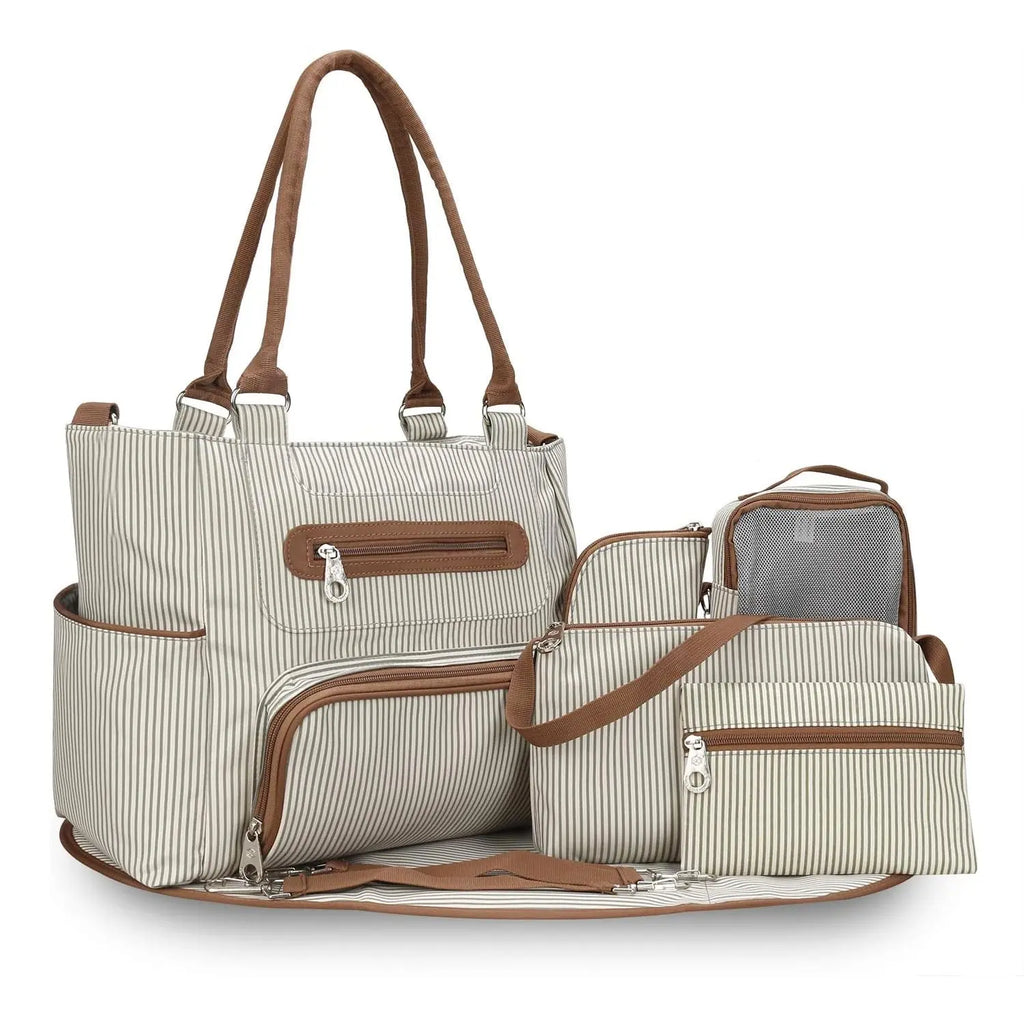 8-Piece Multifunctional Diaper Bag Set for Parents, Including Changing Bags, Bottle Bag, Mesh Bag, Purse, Diaper Pad, 2 Burp Cloths, and 2 Hook Straps