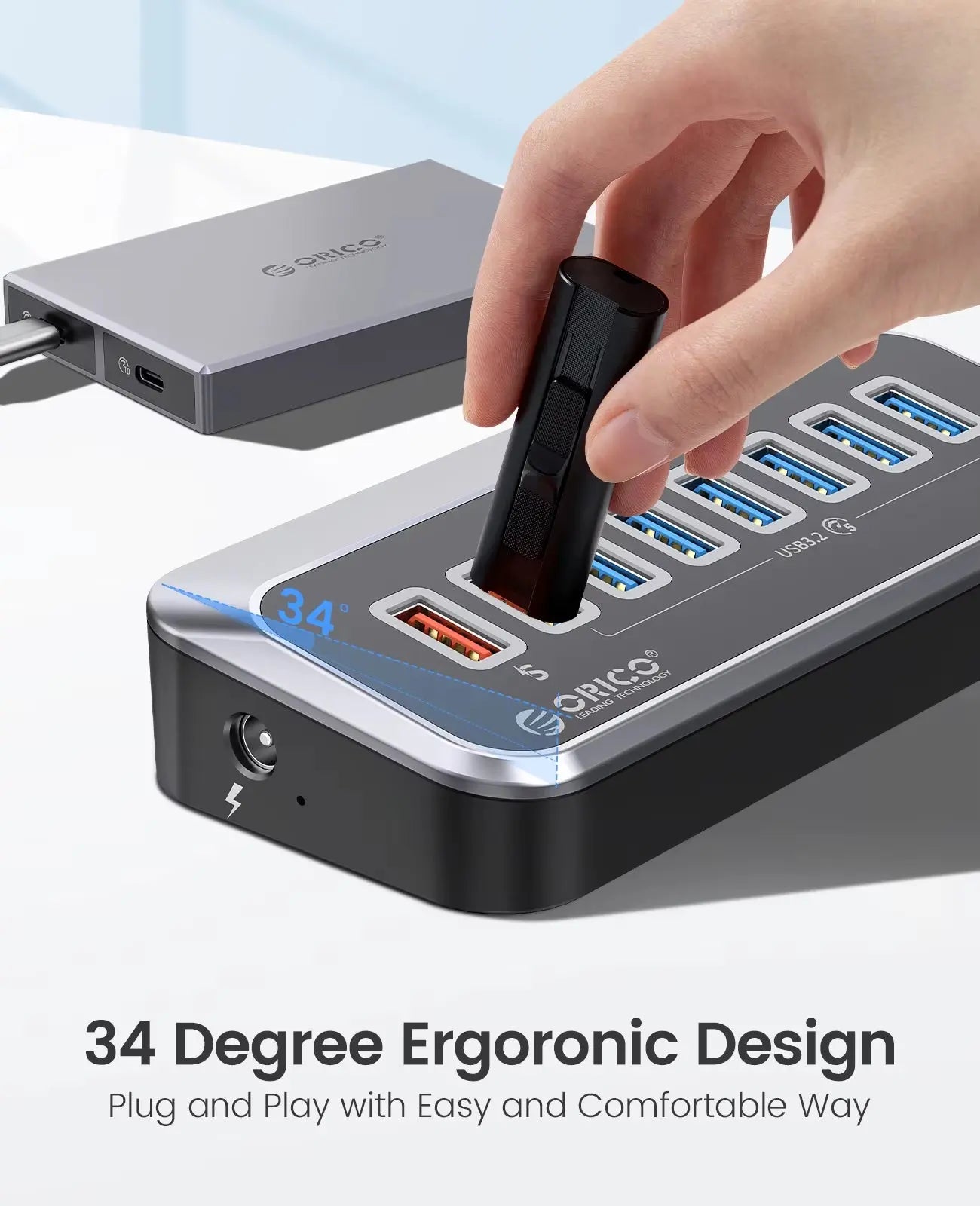 5Gbps Powered USB Hub with PD18W Charging, USB 3.2 Type-C Hub and Card Reader Splitter, Includes Power Adapter for Desktop PC Accessories