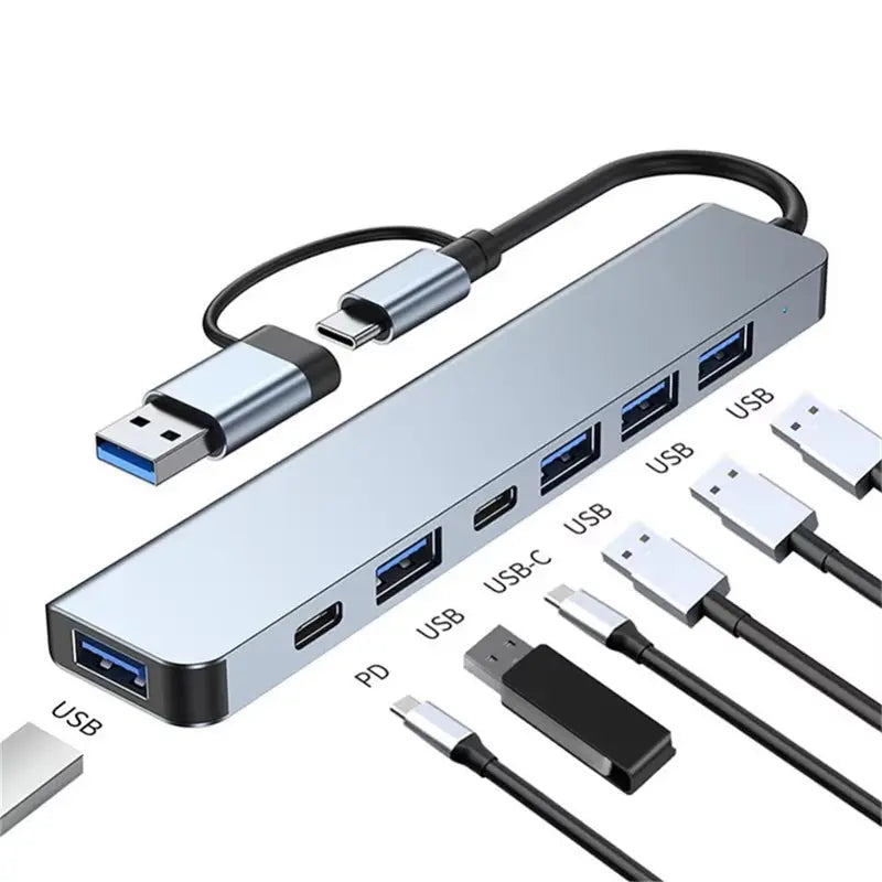 USB C 3.0 Hub with Multi 4K HDMI, RJ45 Ethernet, VGA, and PD Power Adapter Docking Station for Laptops