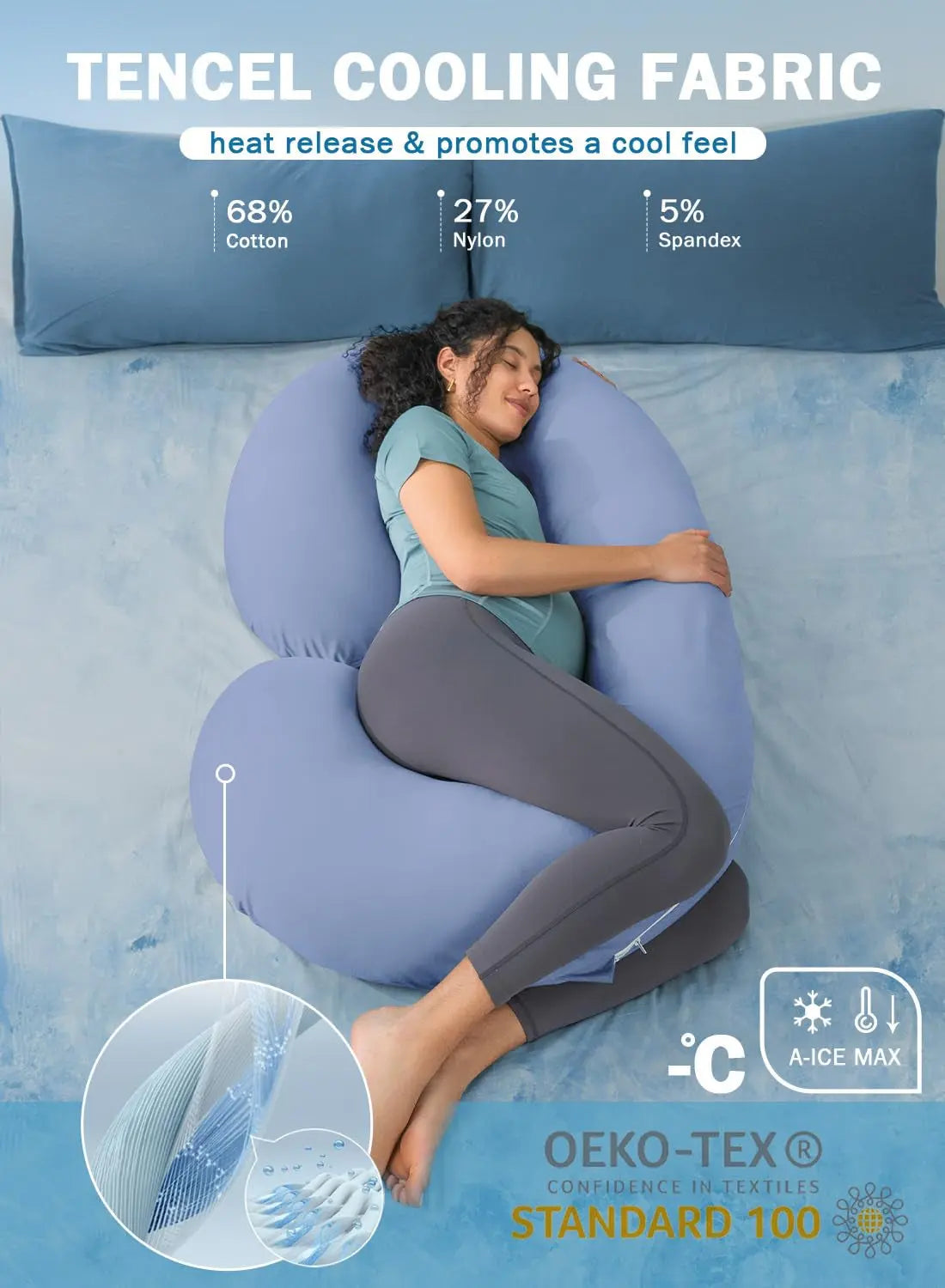Cooling Maternity Pillow for Pregnant Women (Cooling Blue)