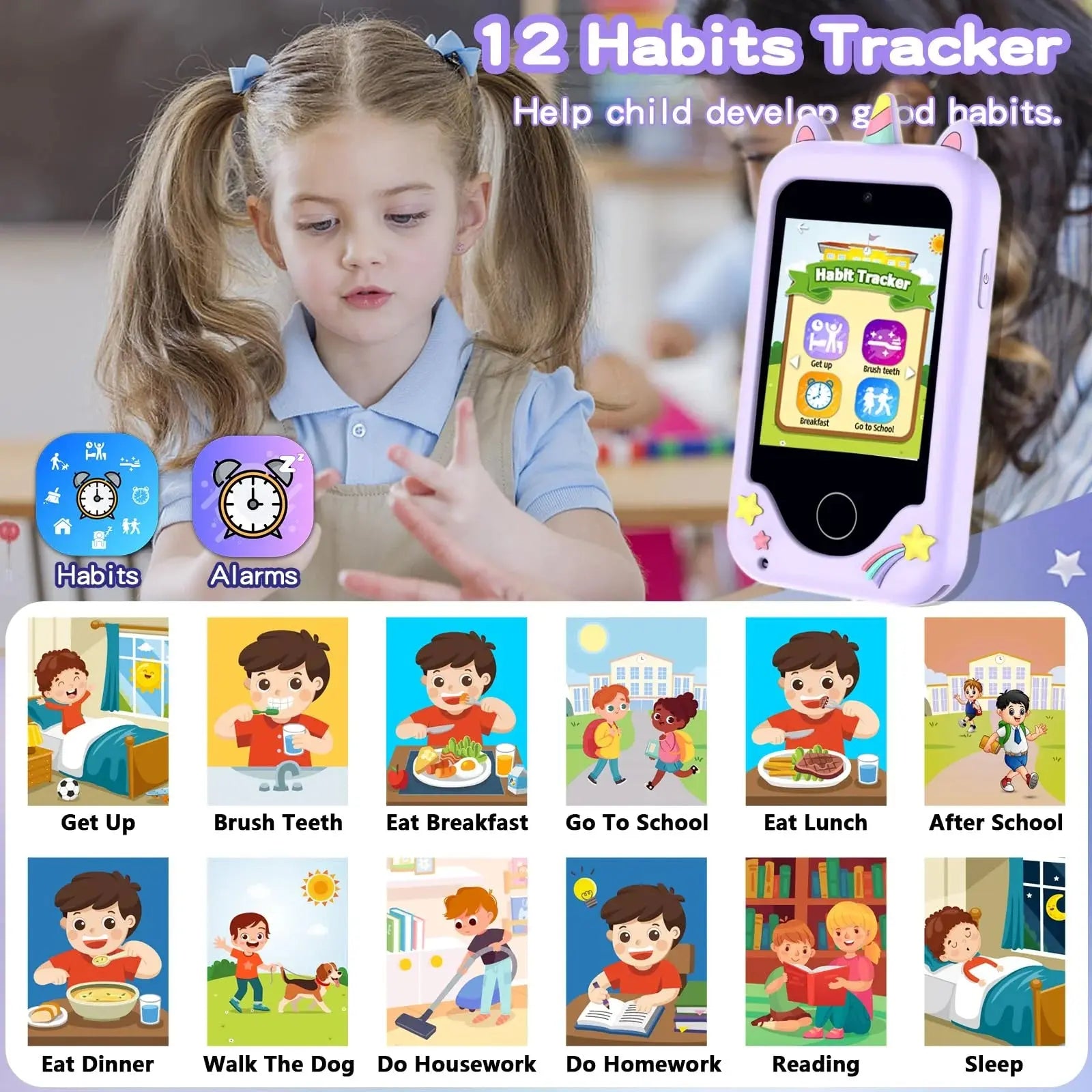 Girls' Smart Phone with Unicorn Design - Dual Camera, Music, Games, and Stories - Touchscreen Learning Toy for Ages 6-8 - Ideal Christmas and Birthday Gift for 3-7 Year Olds with 8GB SD Card