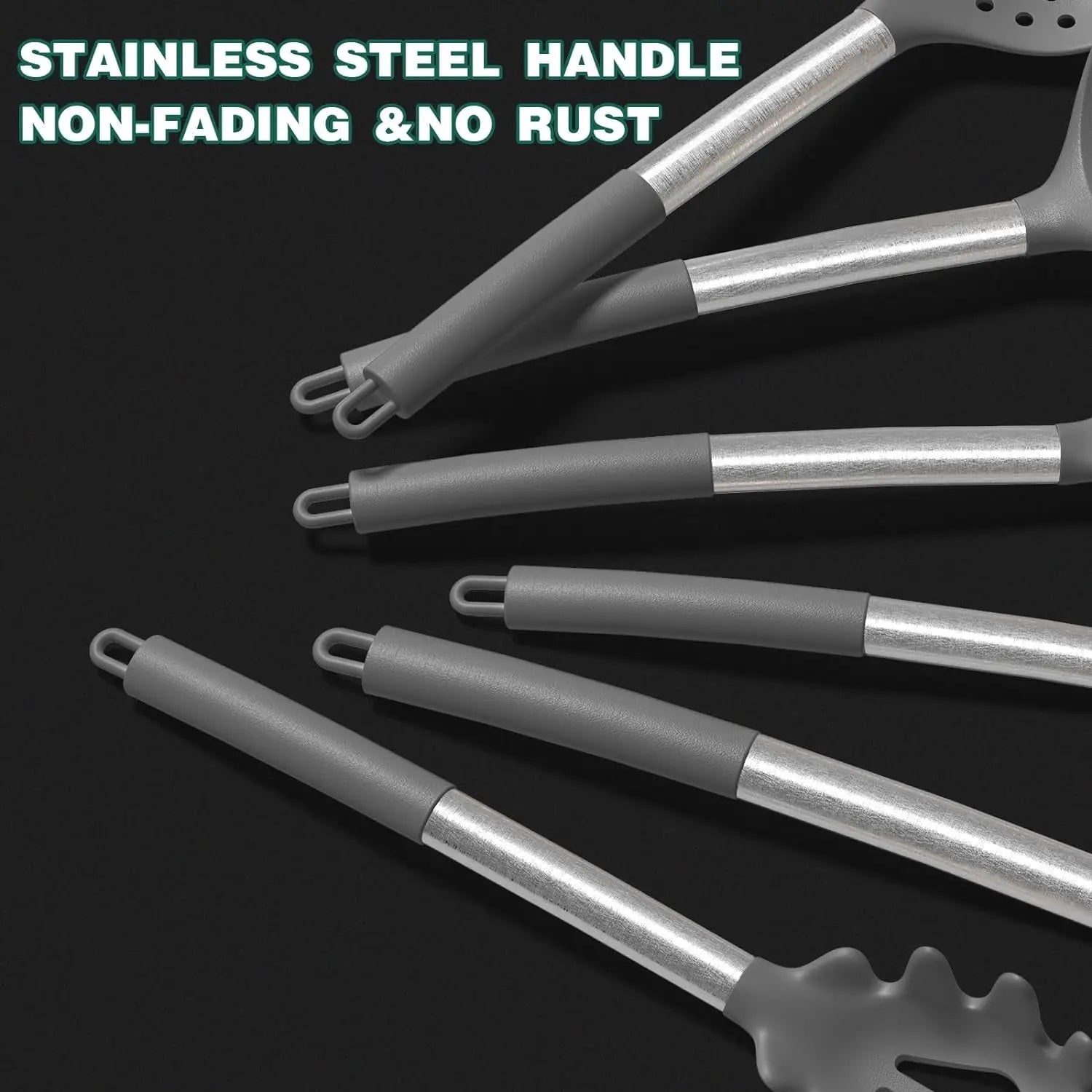 43-Piece Silicone Cooking Utensil Set with Stainless Steel Handles, Non-Stick and Heat Resistant - Premium Cookware (Grey)