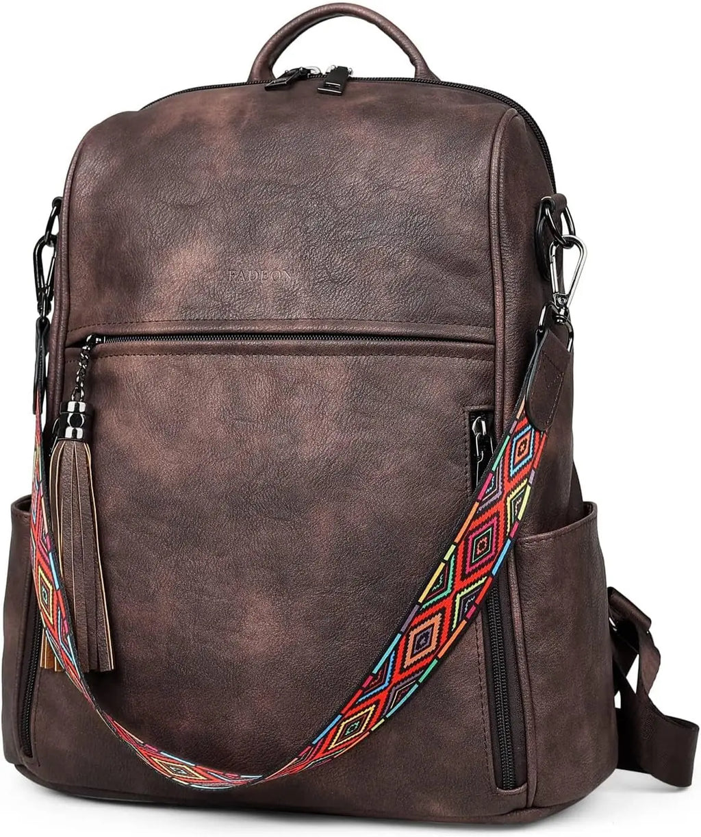 Women's Leather Designer Backpack Purse - Stylish Travel Shoulder Bag with Tassel Detail