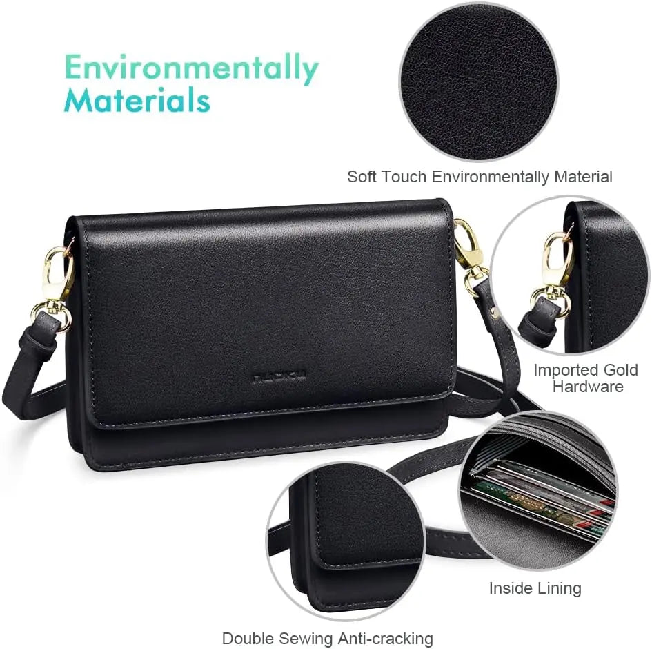 Women's Compact Crossbody Bag with RFID Card Slots and Dual Straps