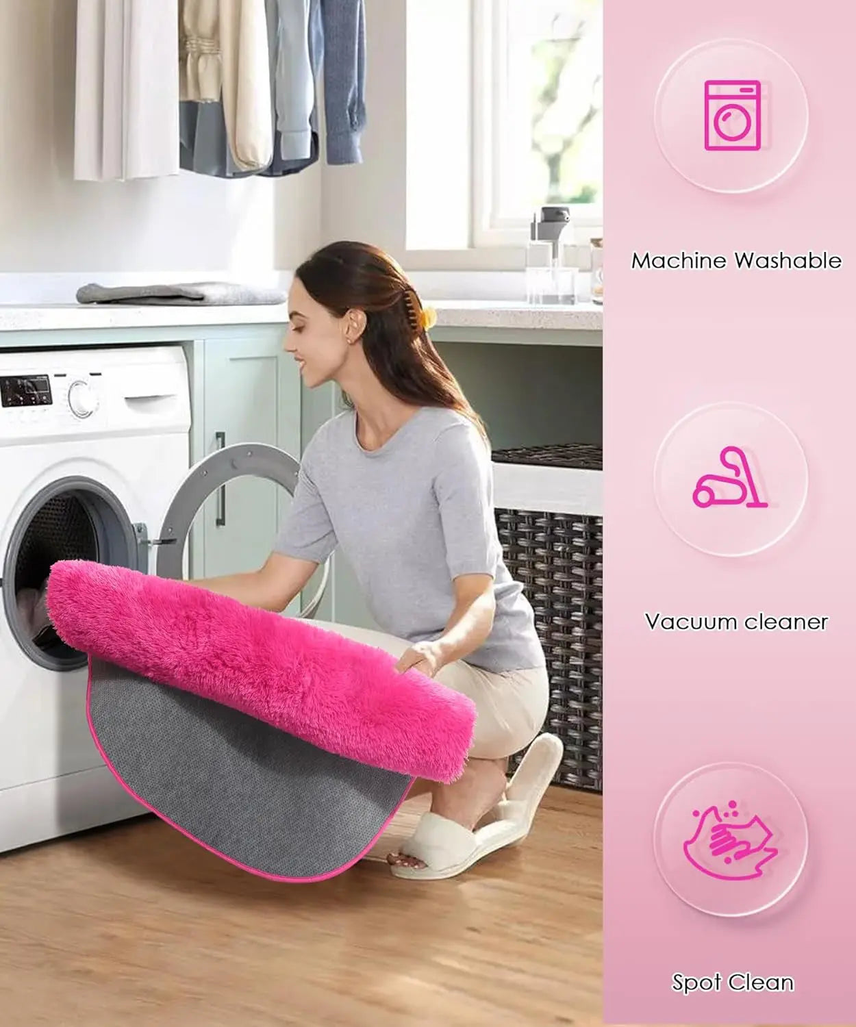 4Ft Hot Pink Round Fluffy Area Rug for Girls' Bedroom - Plush Shag Carpet for Kids' Room Decor, Living Room, Nursery, Dorm, Classroom, and Teen Spaces